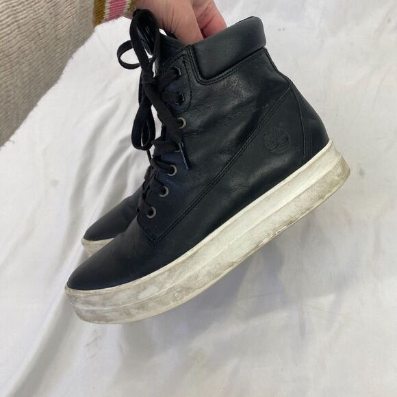 Timberland Mayliss 6-inch Platform Sneaker Boots Women Size 7 Black Leather - Picture 2 of 11